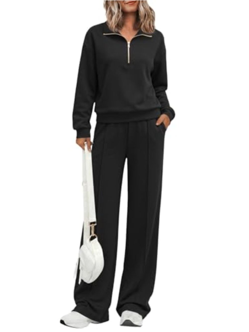 2 Piece Lounge Set Sweatsuit Half Zip Oversized Wide Leg
